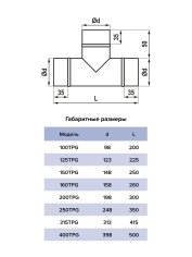 Тройник, серия TPG, для круглых воздуховодов, D100, оцинкованная сталь