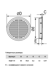 Решетка переточная круглая D50 с фланцем D45 беж