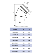 Отвод, серия OTG, для круглых воздуховодов на 45°, D100, оцинкованная сталь